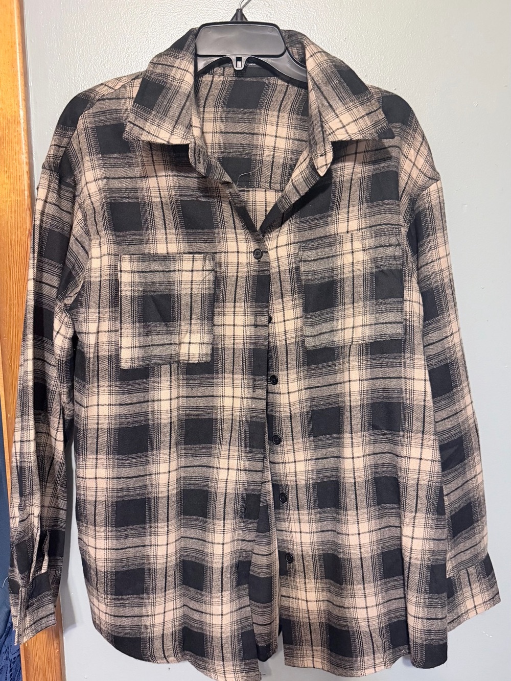 Classic Black and Cream Plaid Men's Button-Up Shirt